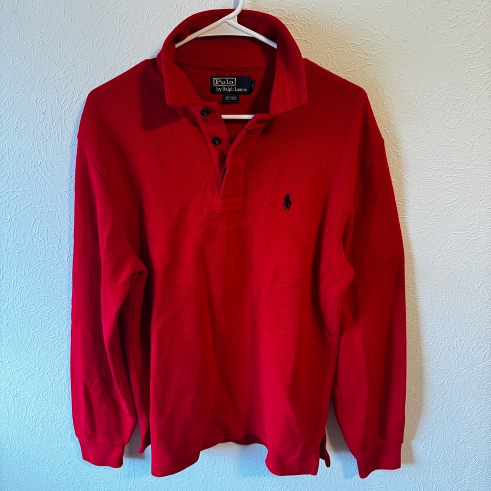 Polo by Ralph Lauren Men's Red Quarter Button Down Sweater 100% Cotton Size M